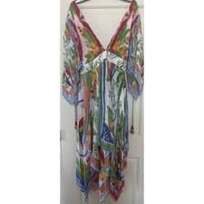 Farm Rio Off White Tropical Destination Scarves Midi Dress Sz Large NWT $320