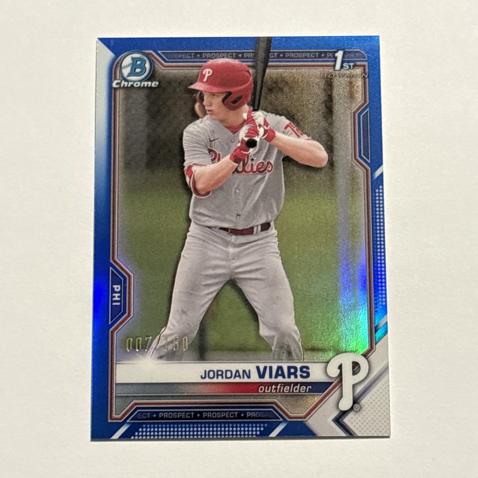 Jordan Viars 2021 Bowman Chrome Draft Prospects Blue Refractor /150 Phillies 
