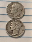 1955 D Roosevelt SILVER Dime  with  1941 P Mercury SILVER Dime /VERY FINE  EACH