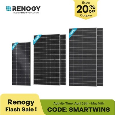 Renogy N-Type Bifacial Solar Panel 590W 250W Monocrystalline High-Efficiency