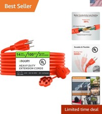 Outdoor Extension Cord Waterproof 100 FT, Orange 14/3 SJTW Heavy Duty, Flexib...