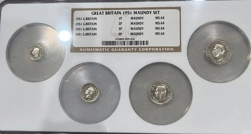 Great Britain Maundy silver 4 coin set, 1951, King George VI. NGC graded
