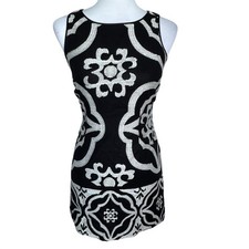 GUESS BY MARCIANO NWT Women's 00 Black White Embroidered Wool Sheath Mini Dress