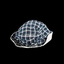 Reversible youth sun hat -one oatmeal side  one blue, green and black plaid