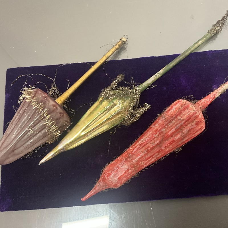 Antique 3  Mercury Glass Large Feather Tree CHRISTMAS Parasol Umbrella Ornament,