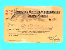JAMESTOWN WESTFIELD NORTHWESTERN _ LOW # 494 _  RAILWAY RAILROAD PASS 1942