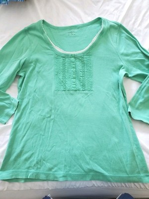 Croft & Barrow Womens Cotton Tunic Size Medium Teal Green Scoop Neck Button Yoke