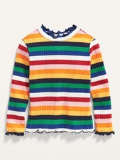 NWT OLD NAVY 3T, 4T & 5T STRIPED LONG-SLEEVE LETTUCE EDGED RIBBED TOP