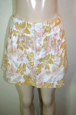 Old Navy Sz 8 White Pink Yellow Artsy Floral Print Linen Blend Mini Skirt NWT