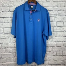 FootJoy FJ Men's Blue Golf Polo Short Sleeve 1899 Logo Button Shirt X-Large XL