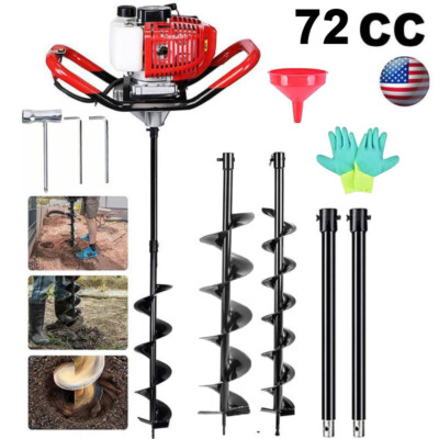 Gas Powered 72CC Post Hole Digger w/ 3 Auger Sizes (3'' 5'' 8'') + 2 Extension Rods