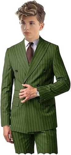 Striped Boy‘s Suit Set Formal Wedding Tuxedo Blazer Pants Slim Fit Two Pieces - Picture 2 of 19
