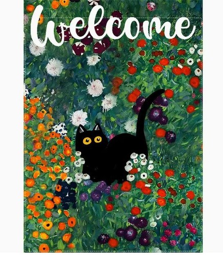 Gartenfahne 12 x 18 Zoll doppelseitig Sackleinen Willkommen schwarze Katze