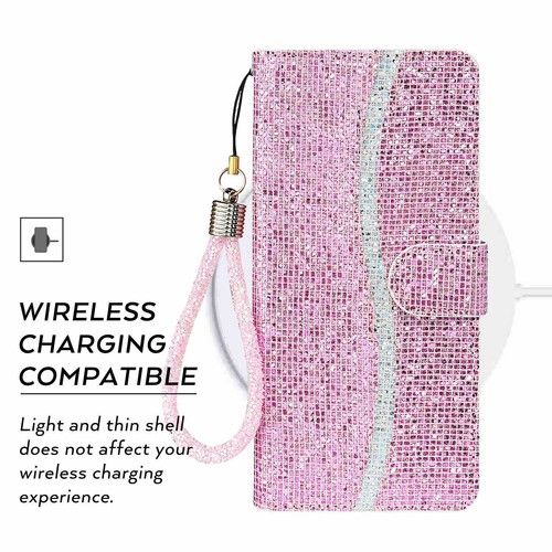 Bling Glitter Flip Leather Wallet Case For iPhone 7 8+11 12 13 14 15 16 Pro Max - Picture 2 of 29