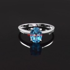 Natural Blue Topaz Gemstone With 18K White Gold Plated Silver Women's Ring 1246