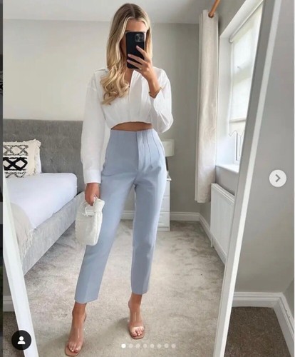 ZARA WOMAN New With Tag HIGH-WAISTED PANTS TROUSERS LIGHT BLUE NEW Size  SMALL | eBay