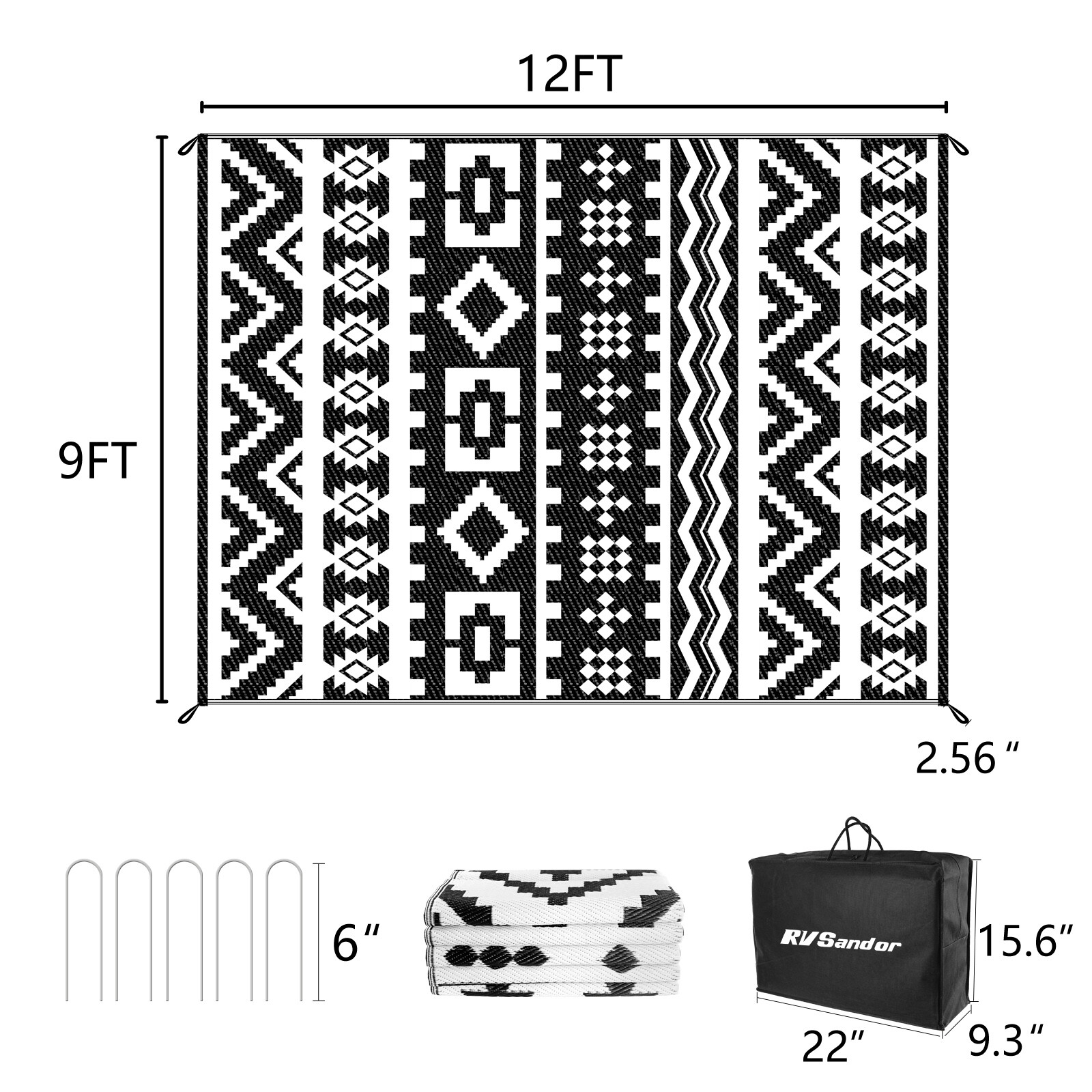 Reversible Mat Rv Patio Picnic Carpet Deck Camper Rug Outdoor Camping