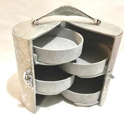 Vintage Metallic Silber Schmuck Aufbewahrungsbox Kosmetik Reise Tragetasche Handtasche