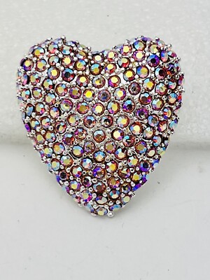 Vintage 150 Pave Pink Aurora Austrian Crystals Heart Brooch Pin Valentine New