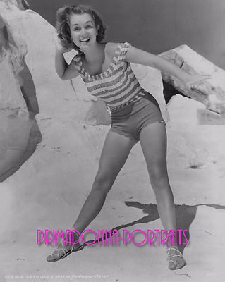 DEBBIE REYNOLDS 8x10 Lab Photo 1950s Sexy Leggy, Adorable Beach Babe