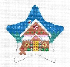 Gingerbread House STAR 18 Mesh HP Needlepoint Ornament Canvas by Susan Roberts