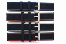 22mm Black Rubber Men's Watch Band Silver Tone Buckle With 2 Spring Bar 