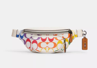 COACH Regenbogen Canvas Gürteltasche/Banane weißes Leder - neu