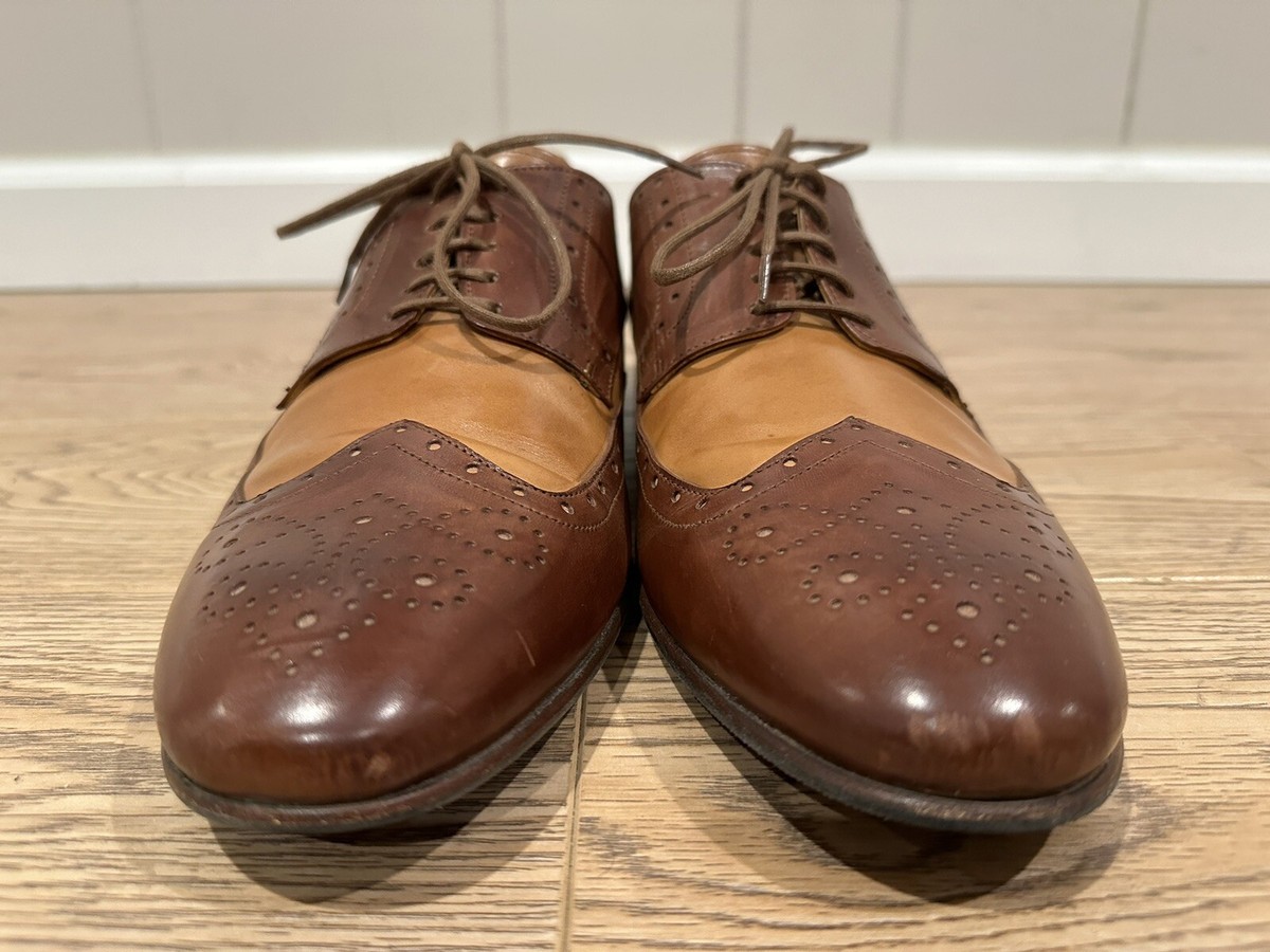 Undandy Oxford Brogue Shoes Tan White Blue Denim Leather Wingtip Size 43 US 10 UNDANDY Wingtip Brogue Oxford Brown Mens Size 44 Size 11  main image 4