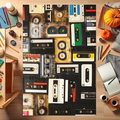 Classic Cassette Rug, 90s Rug, Tape Rug, Cassette Collage Rug,Retro Design Rug