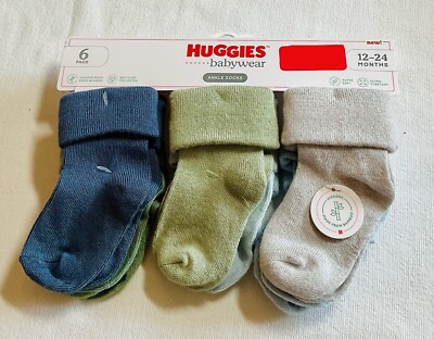 Huggies Ankle Socks 6 Pair 12-24 Months blue gray green nip