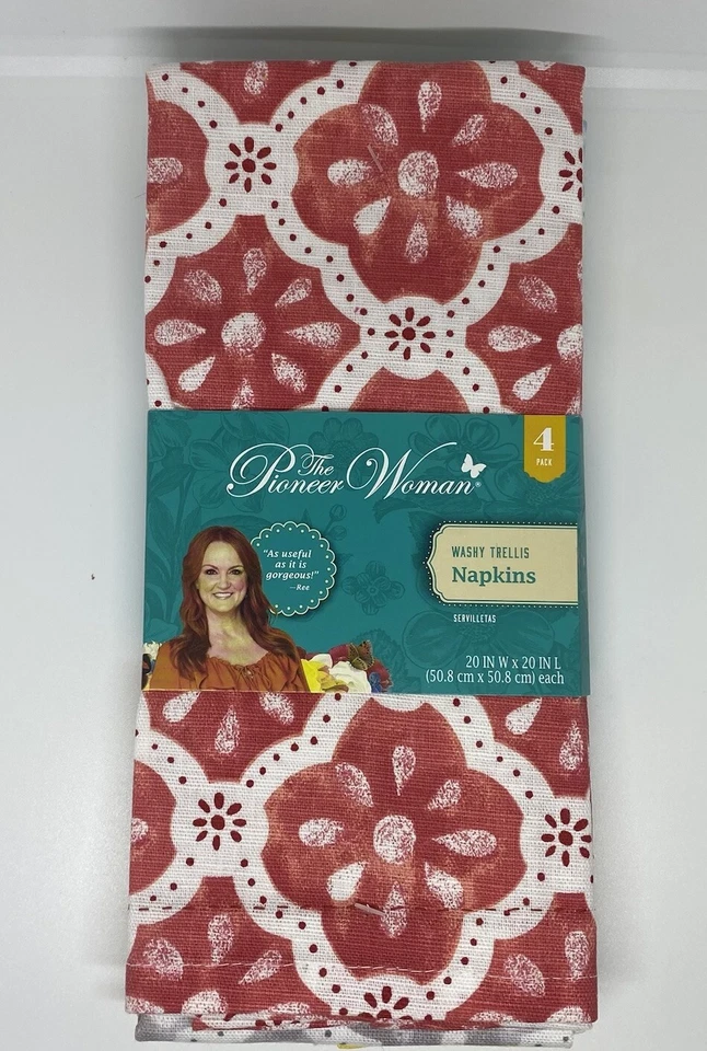 (2) Pioneer Woman Cloth Napkins 4 ea ‘Washy Trellis’20x20" Red Gray Yellow Blue - Image 2 of 4