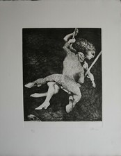 Ennio Calabria acquaforte 1976 la Giostra da  "i giorni del mio tempo" 50x35