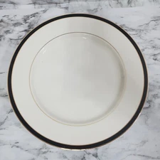 Mikasa Ivory China Trafalgar M2004 Chop Plate Round Platter 12" Gold Black Trim