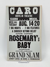 Vtg Strand Theater Poster Caro, MI Drive-in 22x14 Rosemary?s Baby & Grand Slam