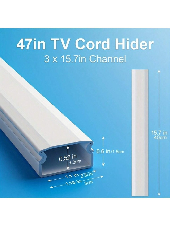 3PCS Cord Hider, 47In Cable Hider, 3 Cord Cover Wall Paintable Cable