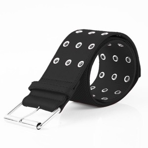black leather belt with silver holes