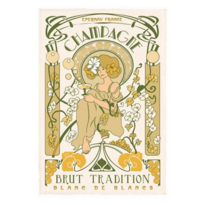 TORCHONS & BOUCHONS, ART DECO ''CHAMPAGNE'' FRENCH PRINTED KITCHEN / TEA TOWEL