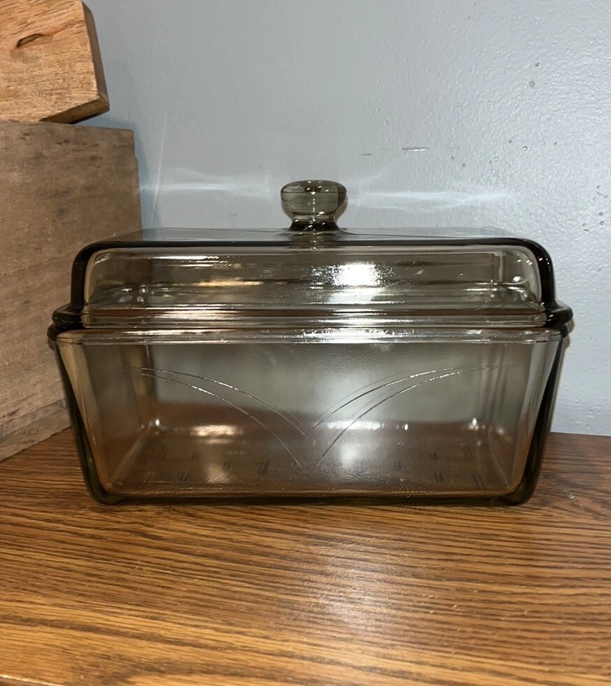 Vintage Westinghouse Brown Amber Glass Refrigerator Box Loaf Pan Dish With Lid