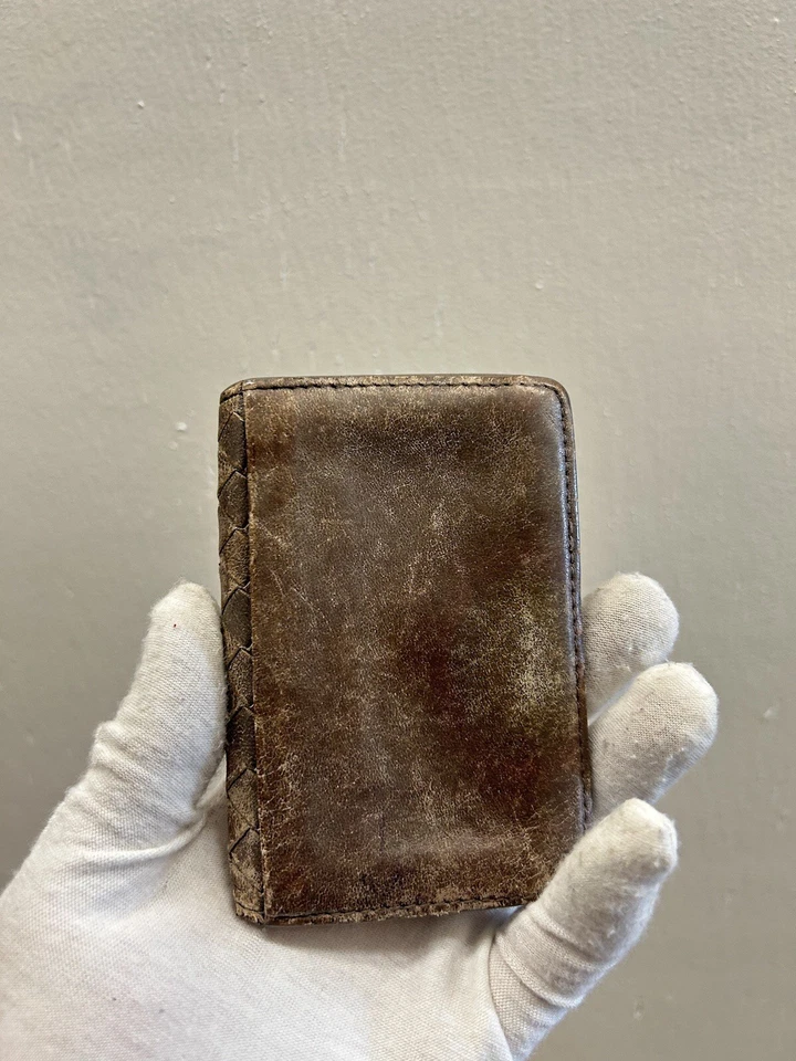 Auth BOTTEGA VENETA Intrecciato Card Case Holder Brown Leather - Image 3 of 4