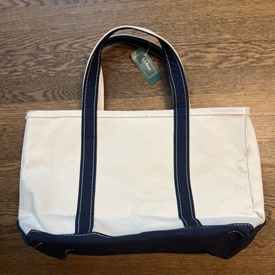NWT Vintage LL Bean Boat and Tote Canvas Large Bag Ivory/Navy Embroidered New