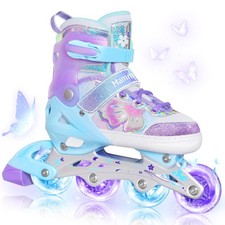 Adjustable Inline Skates for Girls Boys Ages 4-12 with Light up Wheels  Butt...