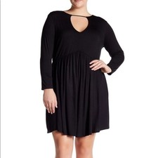 NWT The Vanity Room Black Keyhole Soft Jersey Long Sleeve Babydoll Dress Sz 2X