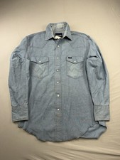 Wrangler Chambray Shirt Medium Men s Pearl Snap Western Cowboy Blue Denim