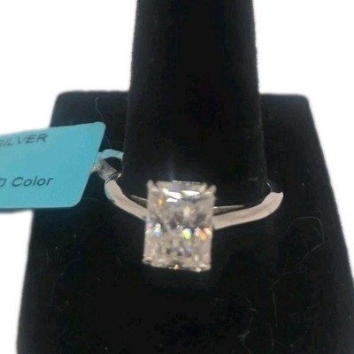 Sterling Silver 3.00 CTW Princess Cut Moissanite Solitaire Ring Size 8