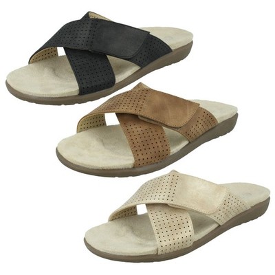 Damen Eaze Cross Strap Slipper Schieber verstellbare Riemen Pantoletten F0R0295