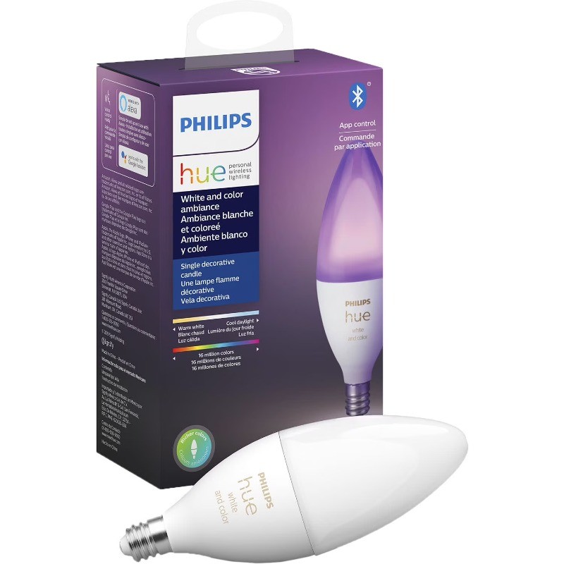 Philips Hue White and Color Ambiance E12 Bulb, White, 60 Watts