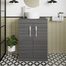 Nuie Athena FS 2-Door Vanity Unit and Worktop 600mm Anthracite Woodgrain