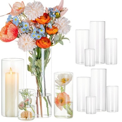 Cylinder Glass Vases for Centerpieces: 12 Pack Clear Flower Vase Bulk 4'' 6'' 8...