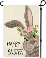 Easter Garden Flag 12x18 Inch Double Sided Bunny Small Light Beige
