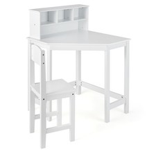 COSTWAY Kids Corner Desk & Chair Set Children Study Table with Chair